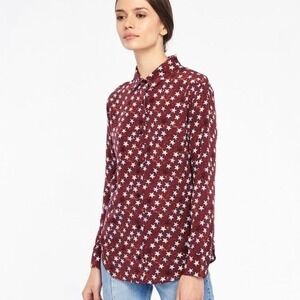 Sandro Paris Silk Star Print Button Down Shirt‎ Burgundy Womens Size 3